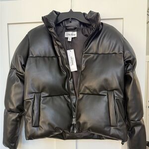 The Drop Women's Black Faux Leather Puffer Jacket